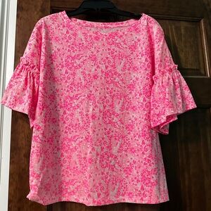 Lilly Pulitzer Pink Floral Ruffle Sleeve Top